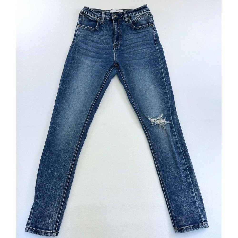 Kancan High Rise‎ Distressed Skinny Jeans Medium Acid Wash Women 5/26